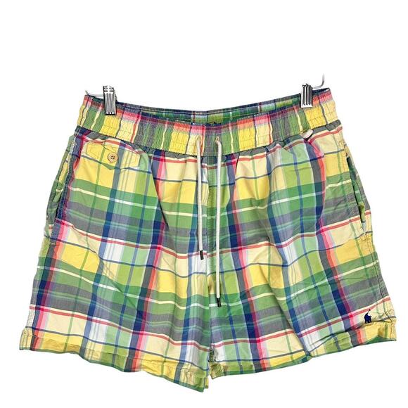 Polo Ralph Lauren Men’s Plaid Swim Trunks Medium Drawstring Side Pockets - Picture 1 of 8